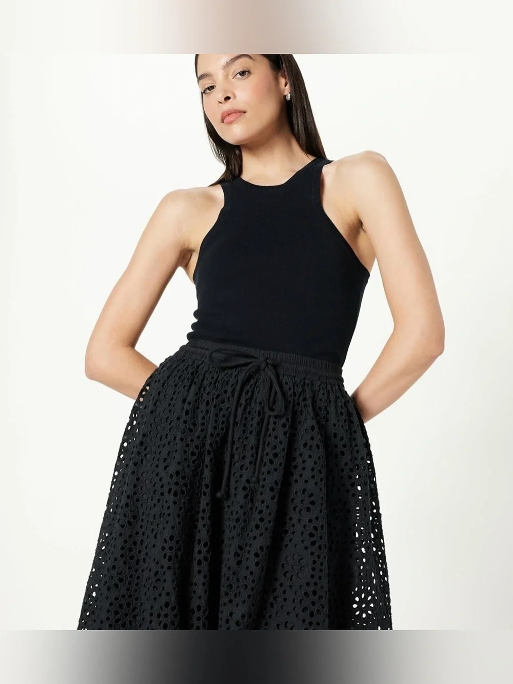 The Drop Black Eyelet Midi A-line Skirt SIZE XXL    *LIKE NEW*